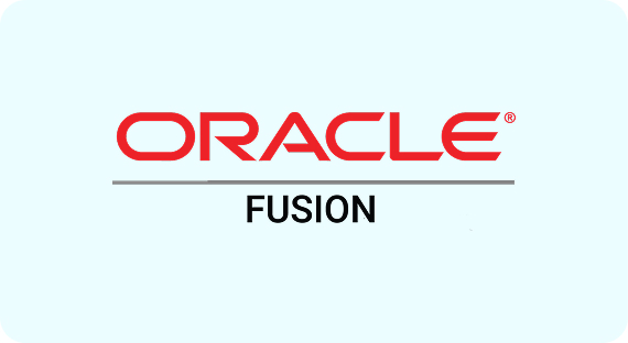 Logo for Oracle Fusion featuring AI-led enterprise performance tools.